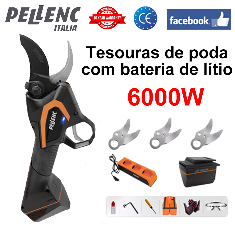 Pantalla LED de potencia (16 horas de duración de la batería) Tijeras de jardín con batería de litio Motor sin escobillas de 6000 W + batería * 1 + cargador + cuchillas de aleación SK9 * 3 + aceite lubricante + gafas protectoras