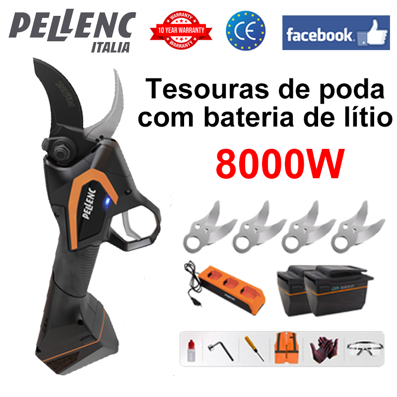 Pantalla LED de potencia (duración de la batería de 30 horas) Tijeras de jardín con batería de litio Motor sin escobillas de 8000 W + batería * 2 + cargador + cuchilla de aleación SK9 * 4 + aceite lubricante + gafas protectoras