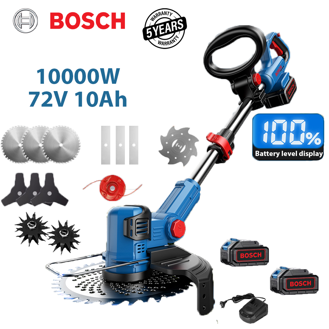 Modelo actualizado: 10000W (batería de litio de 72V10Ah*2+hoja de aleación*2+hoja triangular*2+hoja recta*2+cuerda de corte de aleación*1+hoja antienredos*1+cabezal de arado*2+cargador rápido*1)  