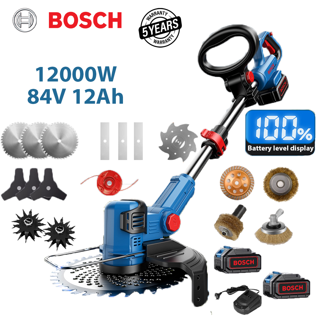 Modelo mejorado: potencia de 12000W (con batería de litio de 84V12Ah*2+hoja de aleación*3+hoja triangular*3+hoja recta*3+cuerda de corte de aleación*1+hoja antienredos*1+cabezal de arado*2+cabezal de molienda de aleación* 1+cabezal de cepillo de alambre grande* 1+cabezal de cepillo de alambre pequeño*1+cabezal de pulido de tuberías*1+cargador rápido*1)  