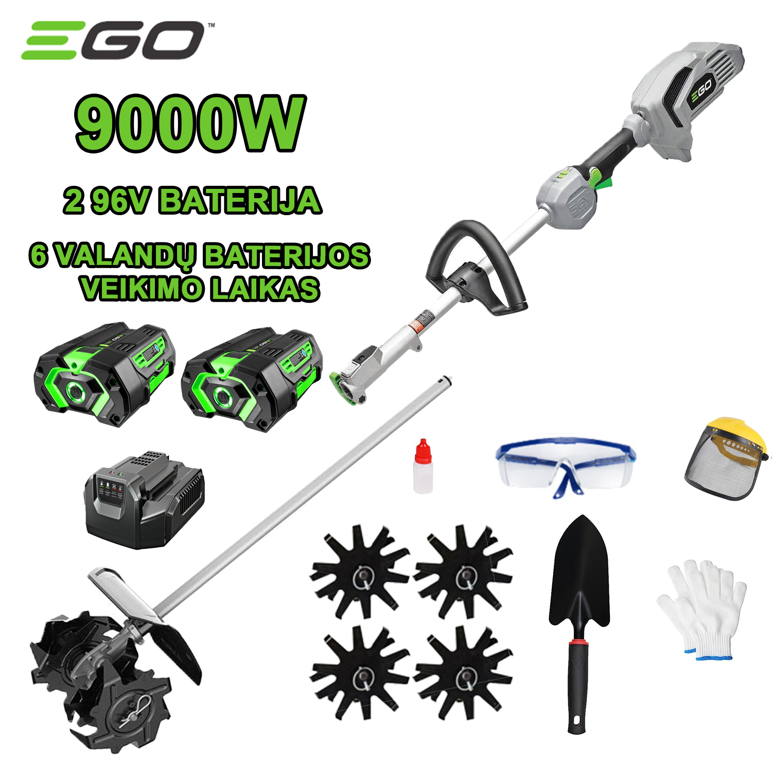 Cultivador de 9000 W + batería de 96 V*2 + carga rápida + cuchillo de modelado + juego completo de accesorios